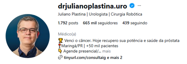 Print do perfil atual do Dr. Juliano Plastina
